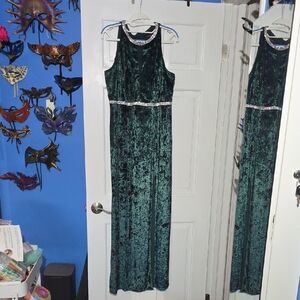 R&M Richards Emerald Velvet Dress with Crystal Trim